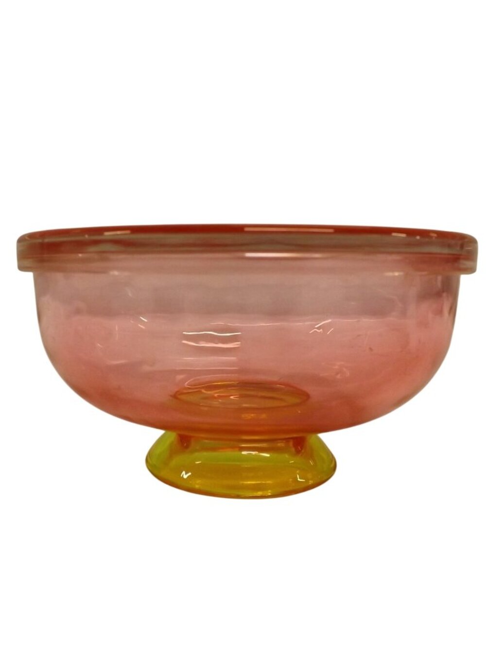 Pink Glass Bowl With Lid & Yellow Pedestal Base 5" Round Art Deco Vintage